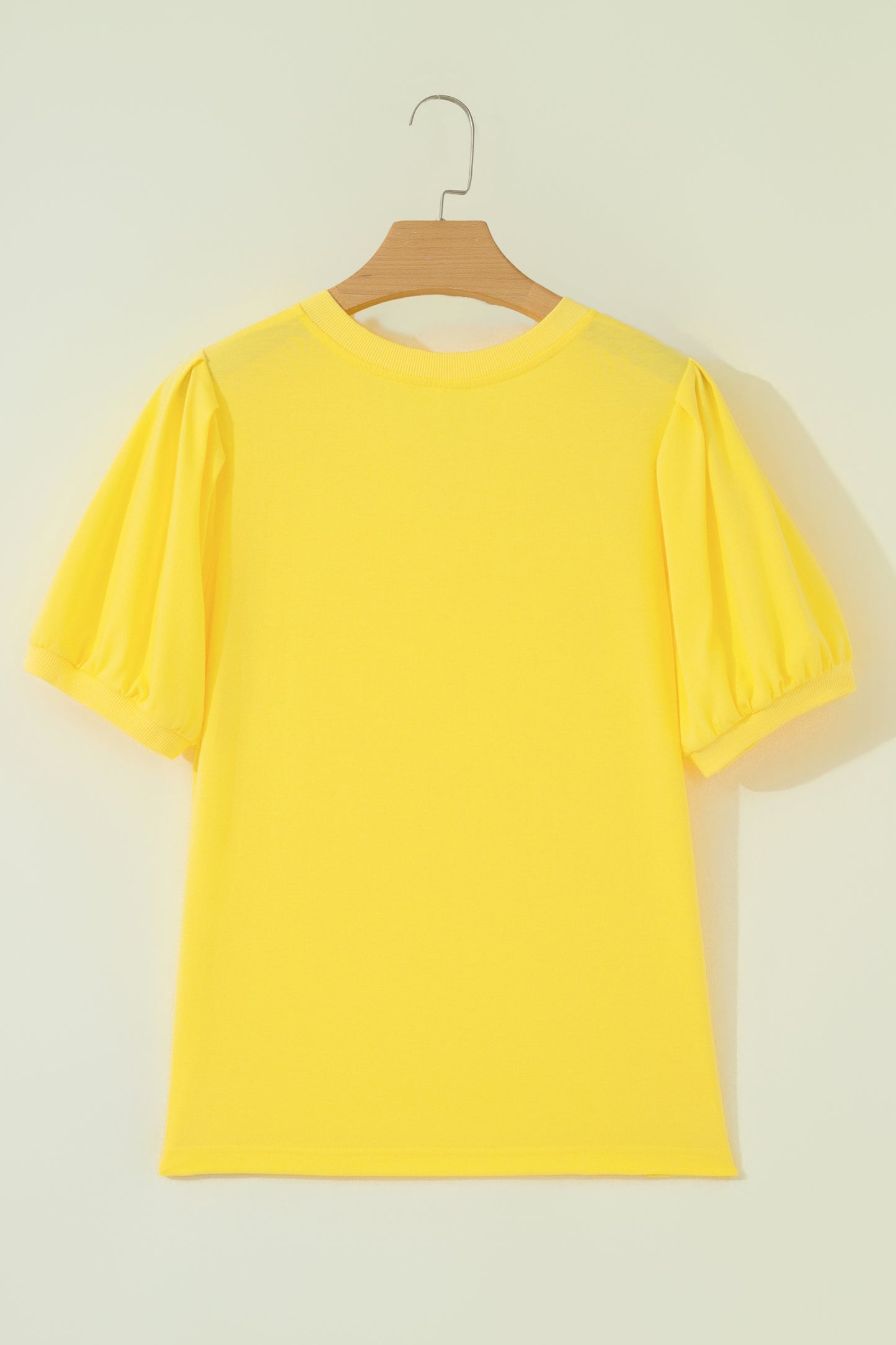 Mint Green Solid Color V Neck Short Puff Sleeve Blouse