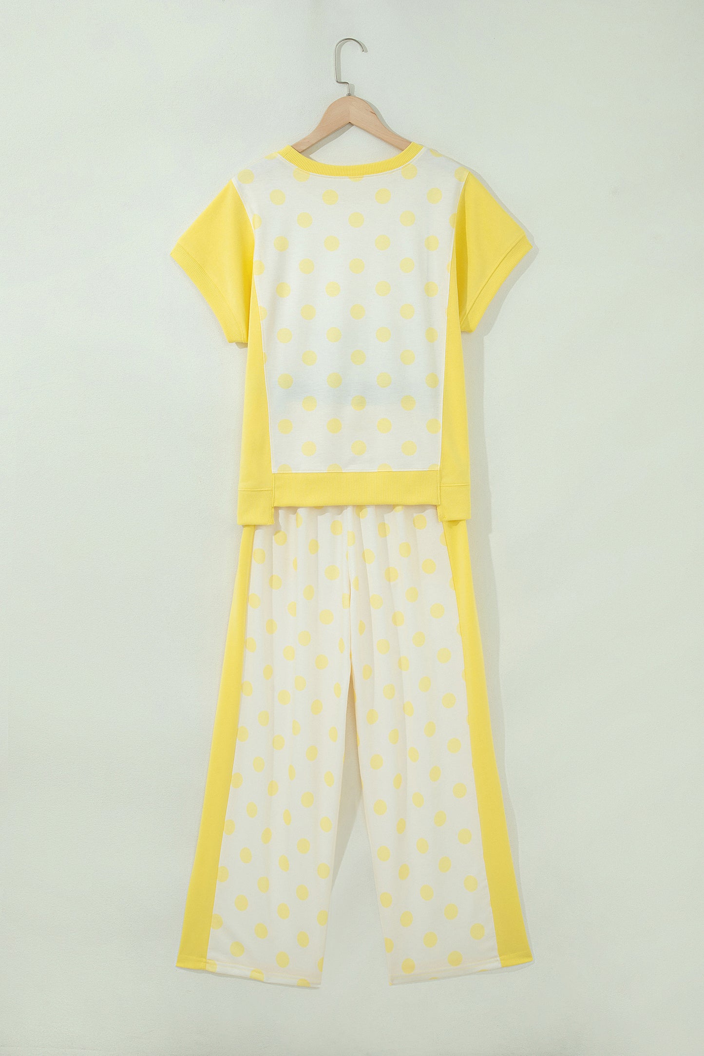 Pink Color Block Patchwork Polka Dot Wide Leg Pant Set