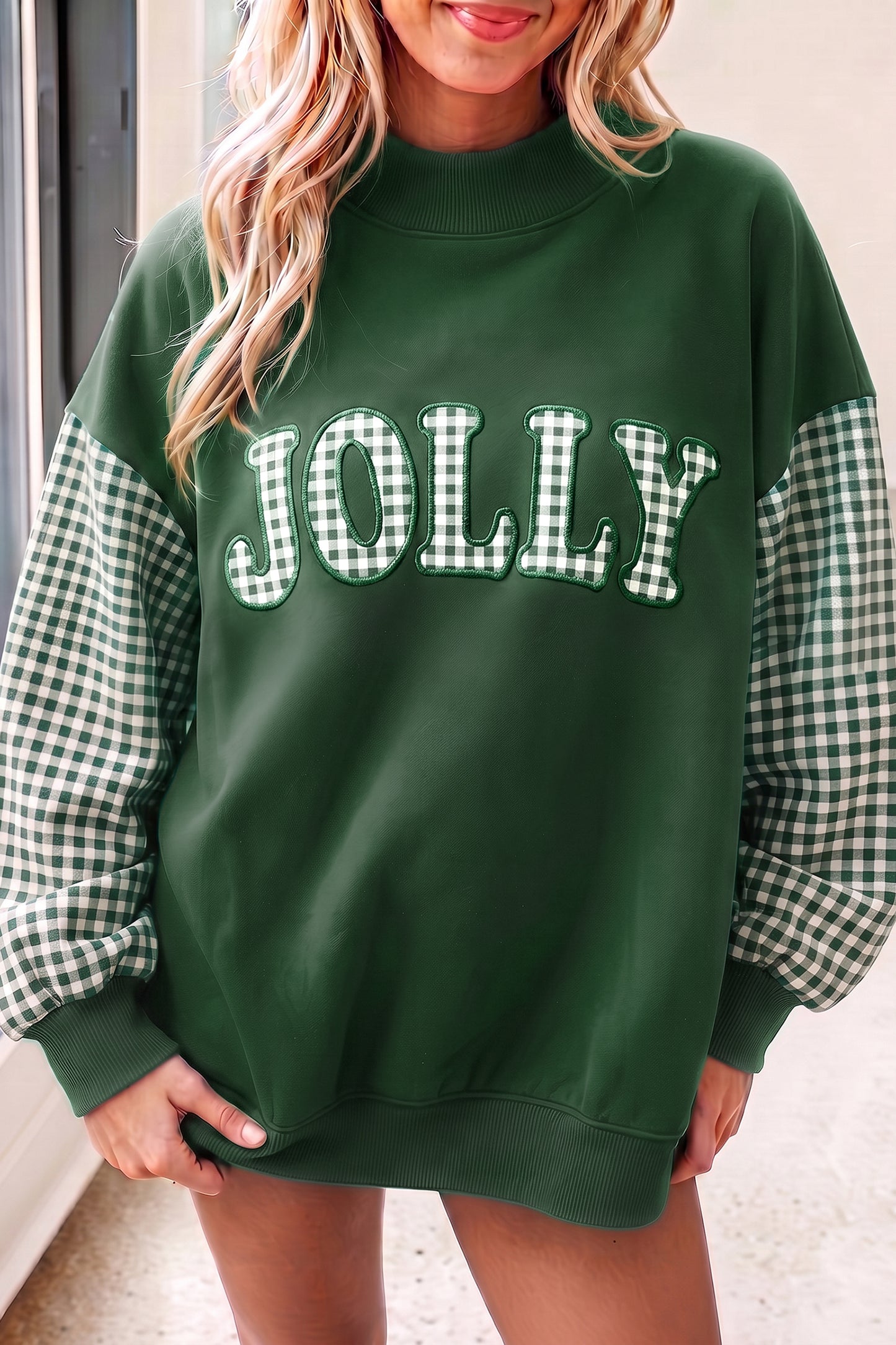 Fiery Red Gingham Plaid Oversized Pullover Sweatshirt