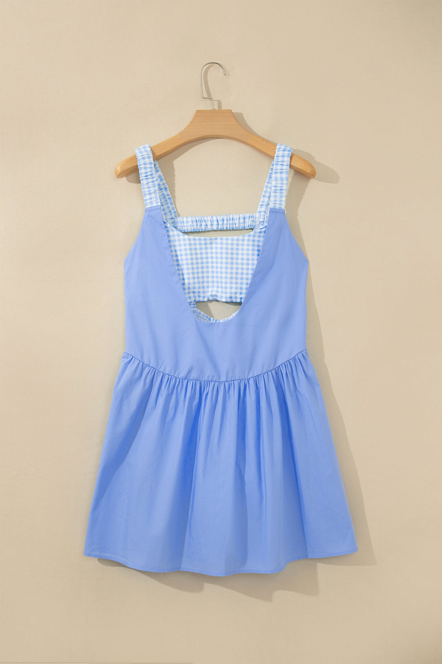 Beau Blue Faux Two Piece Gingham Contrast Patchwork Loose Mini Dress