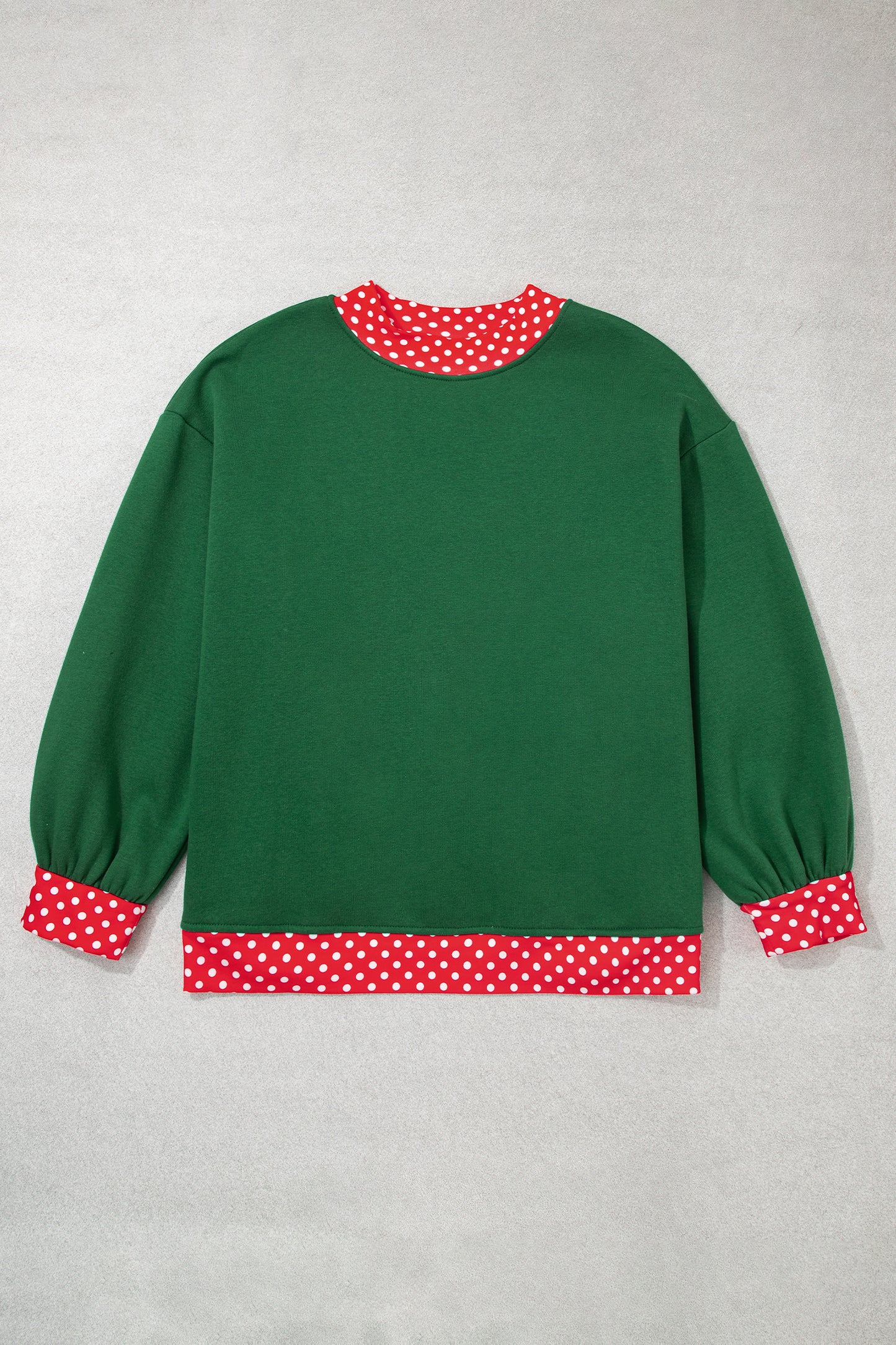 Dark Green Polka Dot Patchwork Round Neck Plus Size Sweatshirt