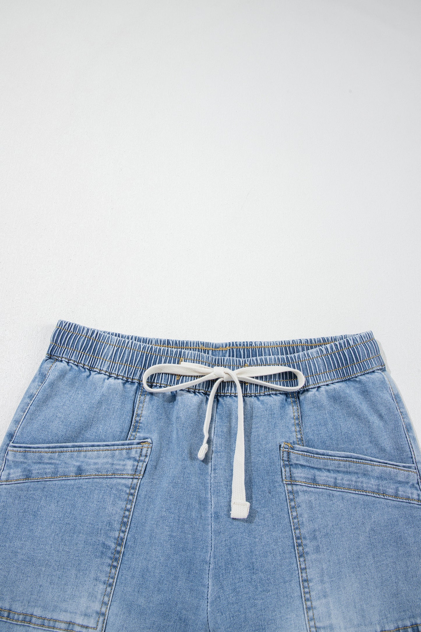 Beau Blue Drawstring Waist Wide Leg Ankle Length Jeans