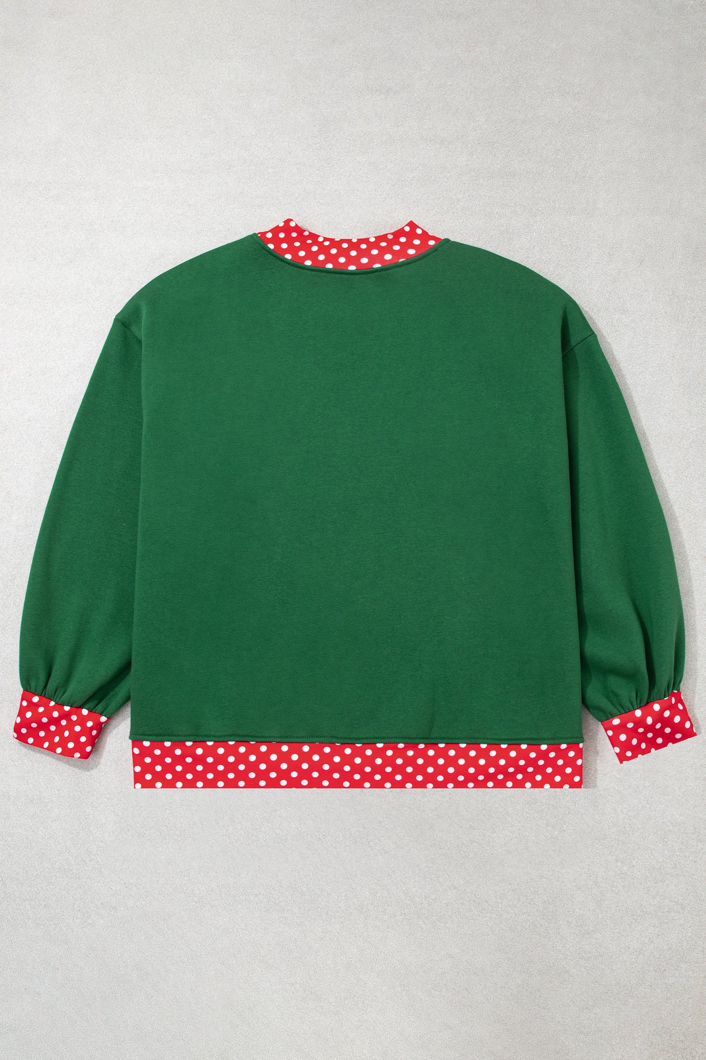Dark Green Polka Dot Patchwork Round Neck Plus Size Sweatshirt
