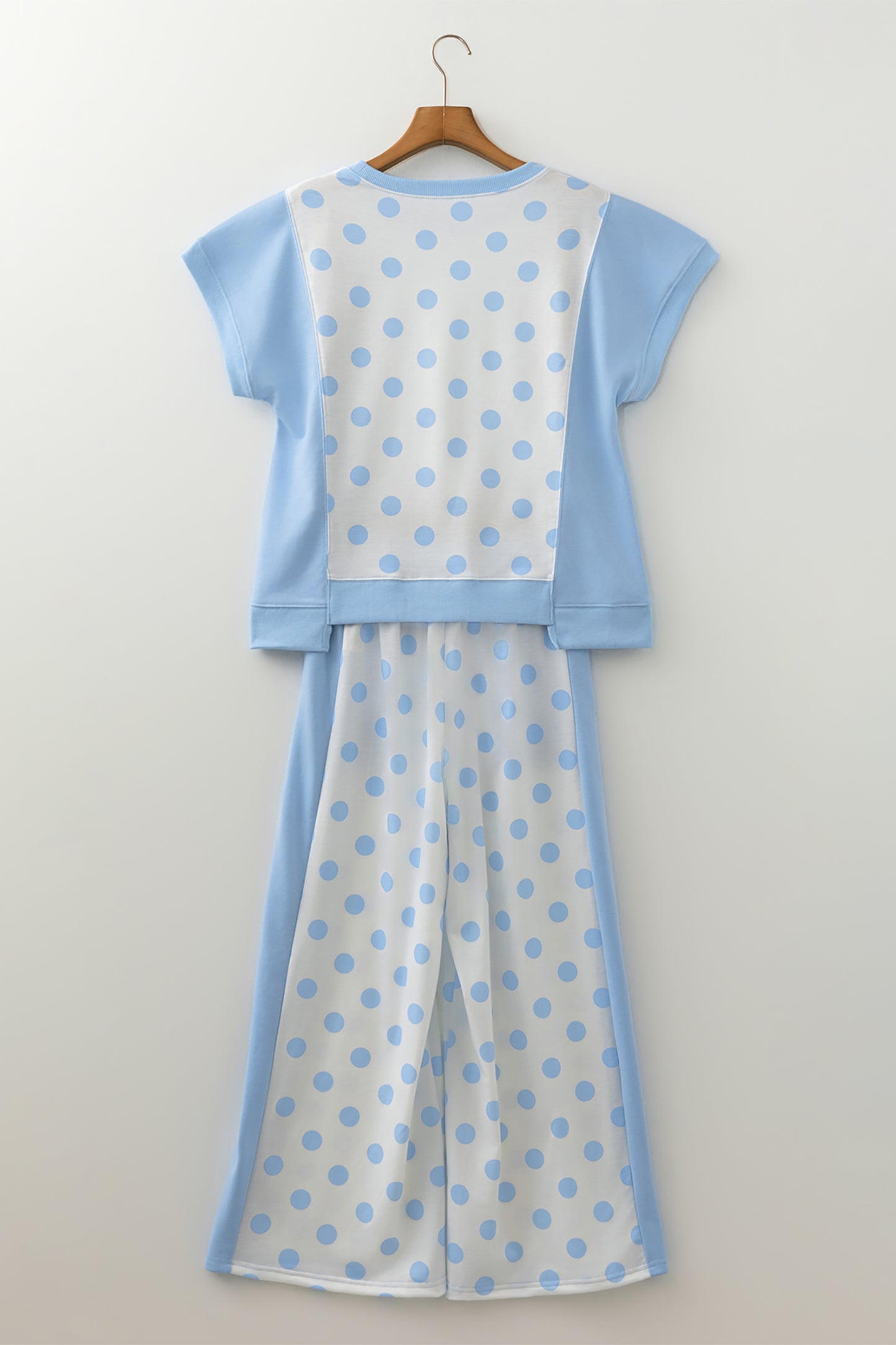 Pink Color Block Patchwork Polka Dot Wide Leg Pant Set