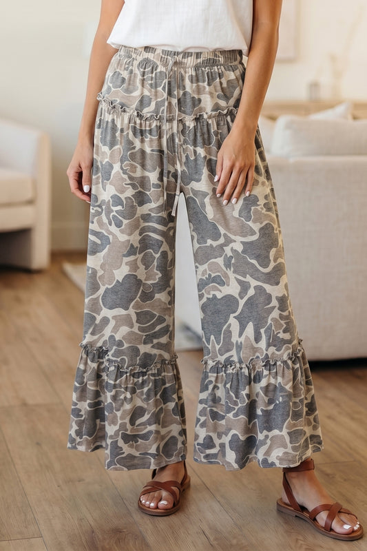 Multicolour Camo Print Wide Leg Casual Pants
