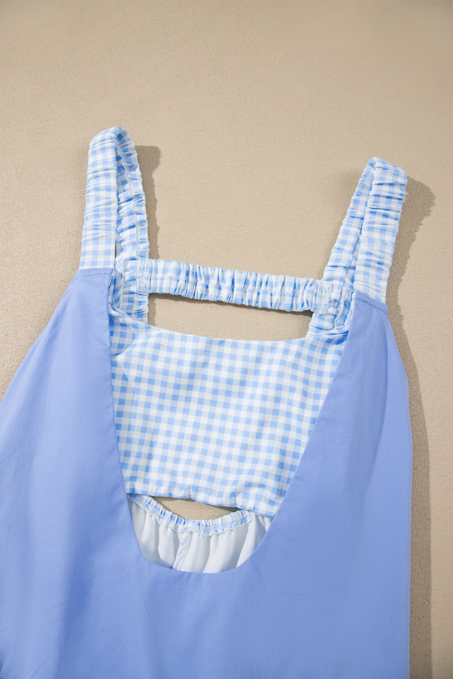 Beau Blue Faux Two Piece Gingham Contrast Patchwork Loose Mini Dress