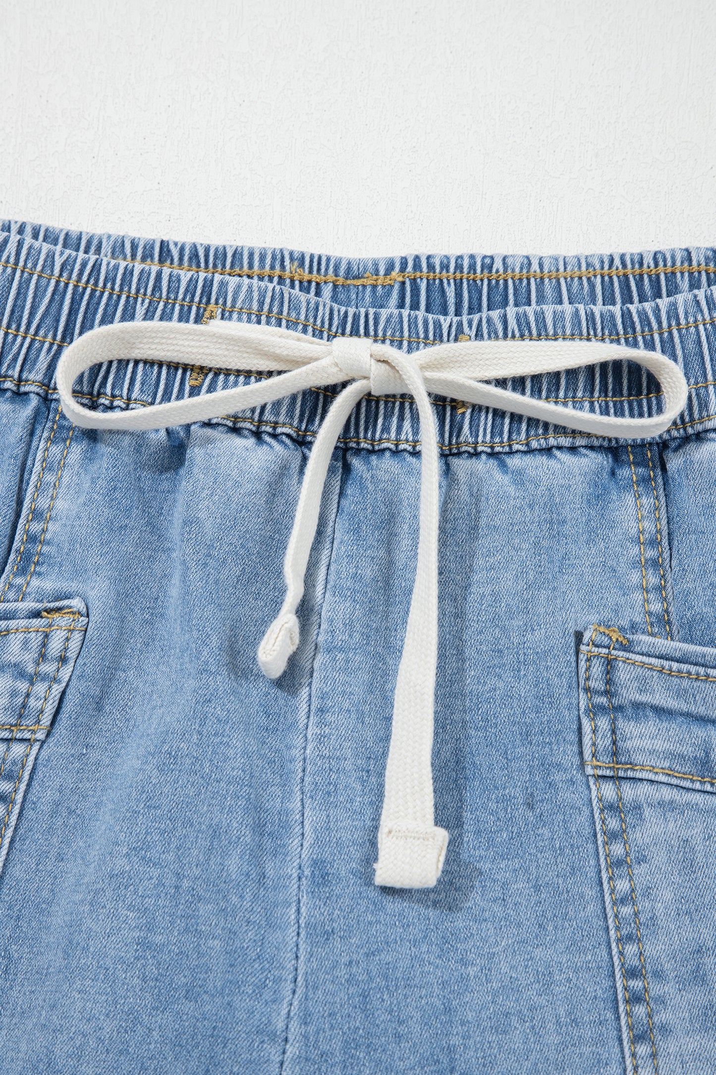 Beau Blue Drawstring Waist Wide Leg Ankle Length Jeans