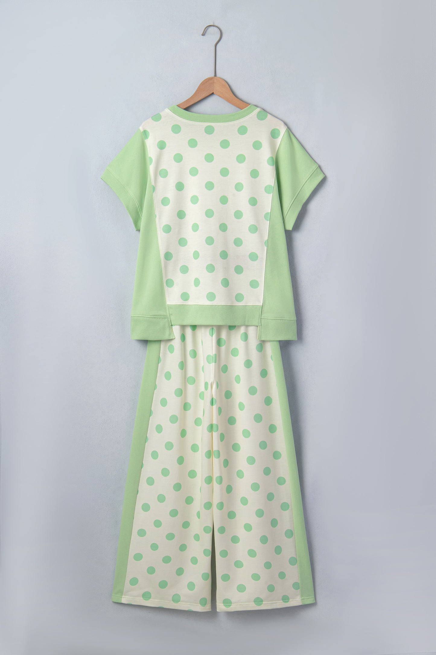 Pink Color Block Patchwork Polka Dot Wide Leg Pant Set