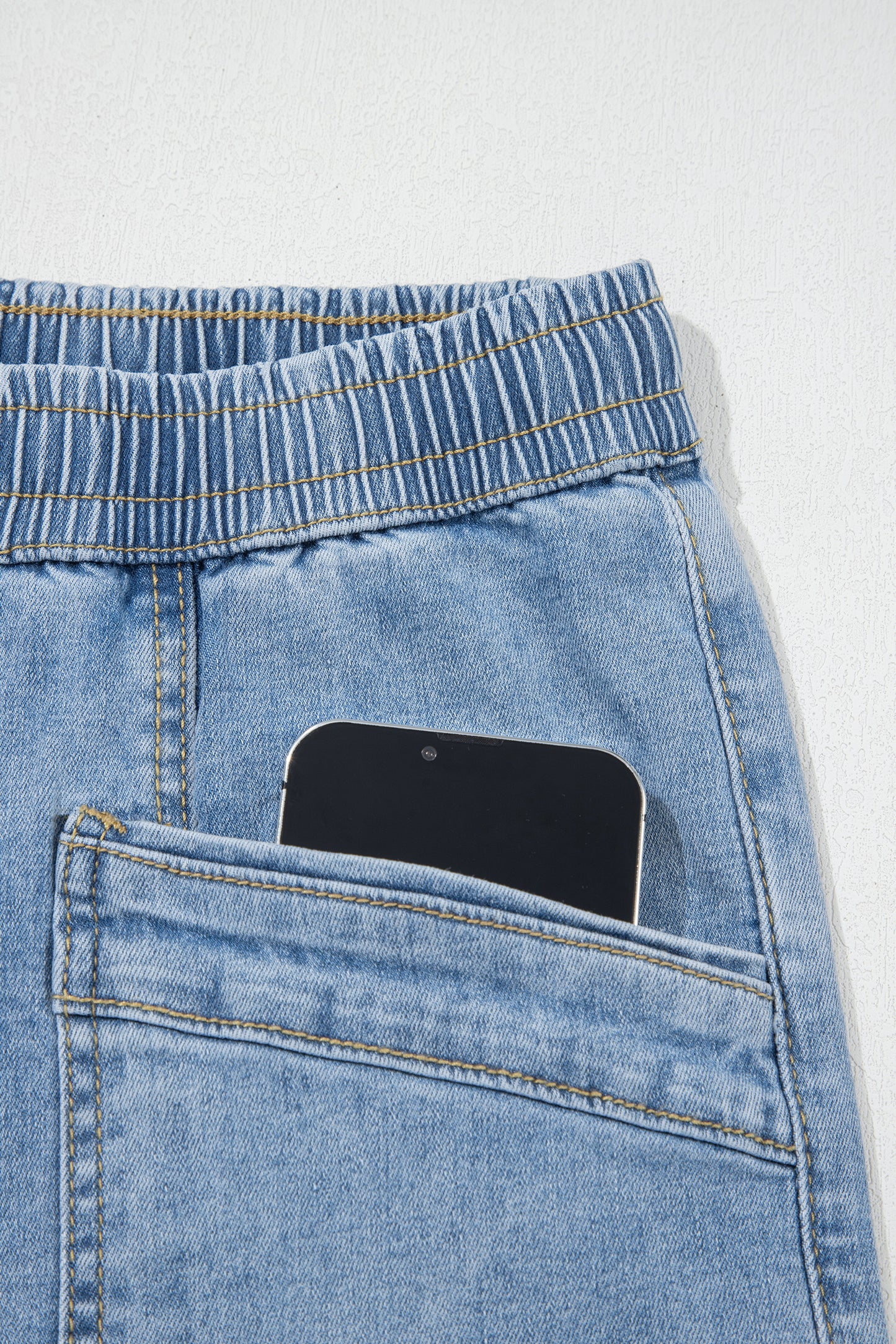 Beau Blue Drawstring Waist Wide Leg Ankle Length Jeans